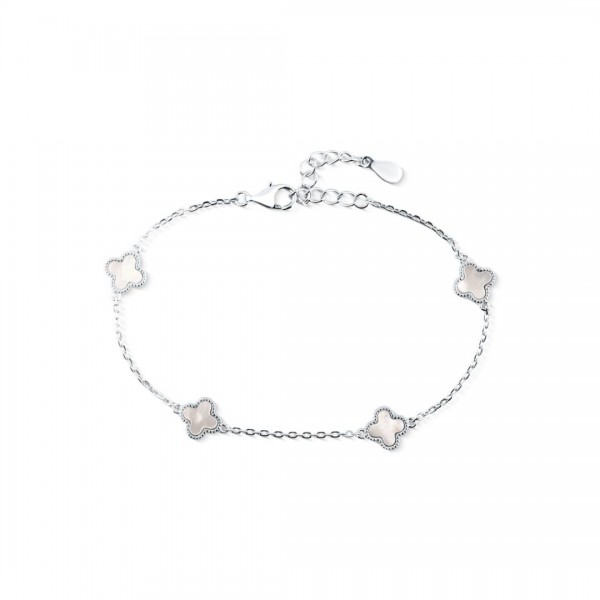 Bransoletka srebrna - koniczynki zdobione masą perłową