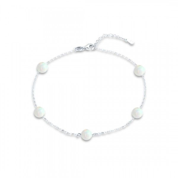 Bransoletka srebrna na nogę z białymi opalami