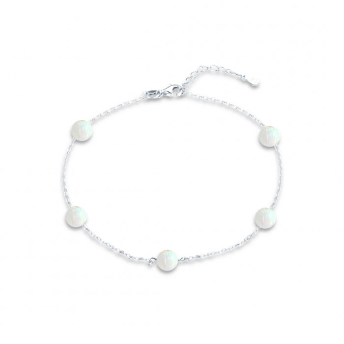Bransoletka srebrna na nogę z białymi opalami