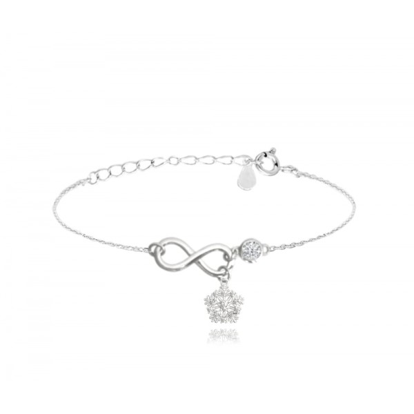 Bransoletka srebrna - nieskończoność ze śnieżynką