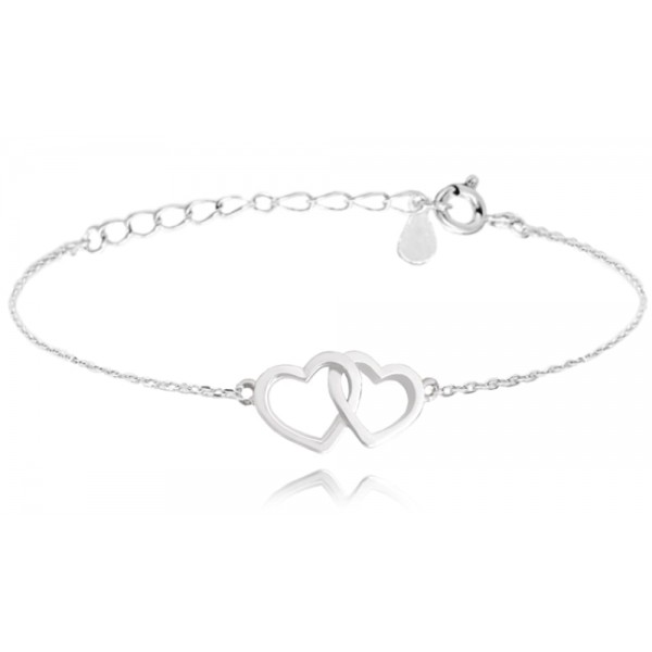 Bransoletka srebrna z dwoma serduszkami