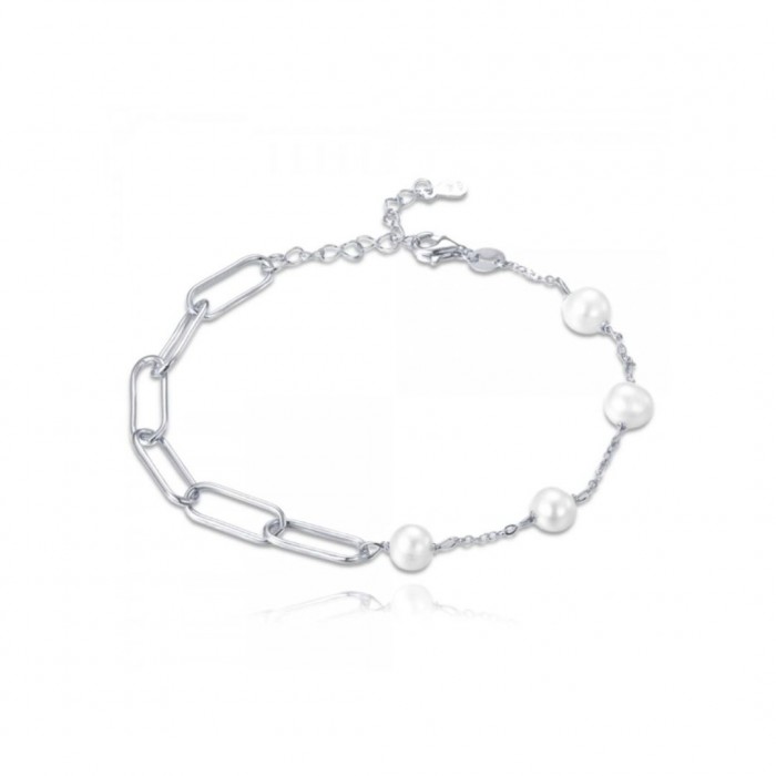 Bransoletka srebrna z perłami w stylu włoskim