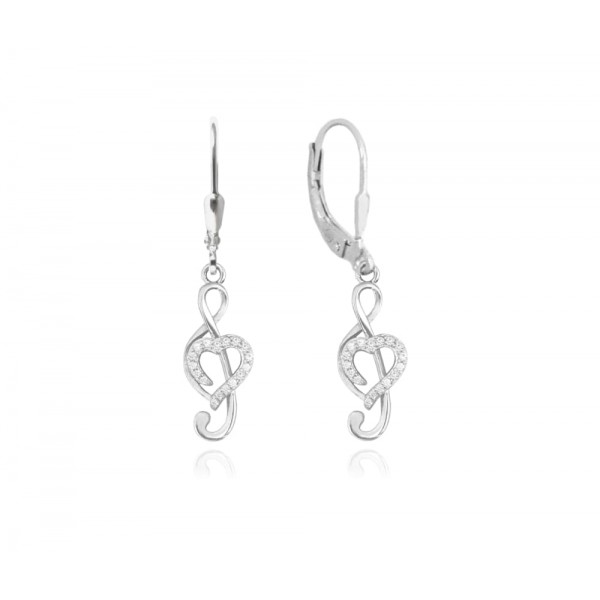 Kolczyki srebrne z cyrkoniami - klucz wiolinowy