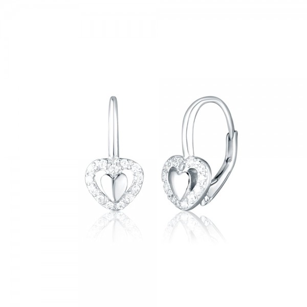Kolczyki srebrne 925 na angielskim zapięciu - serduszka z obwódką cyrkonii