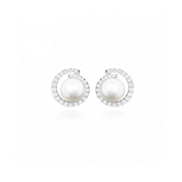 Kolczyki srebrne 925 wkrętki - perły otoczone cyrkoniami