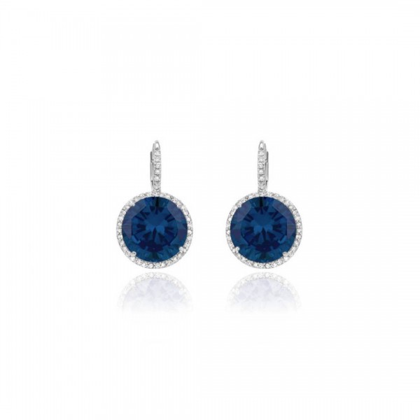 Kolczyki srebrne okrągłe z granatowymi cyrkoniami