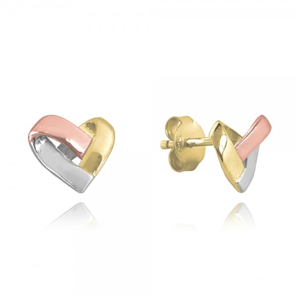 Kolczyki pozłacane - trójkolorowe serduszko