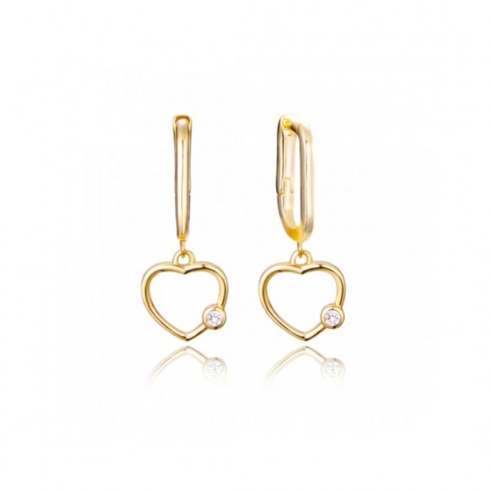 Kolczyki srebrne 925 pozłacane - serca z małą cyrkonią
