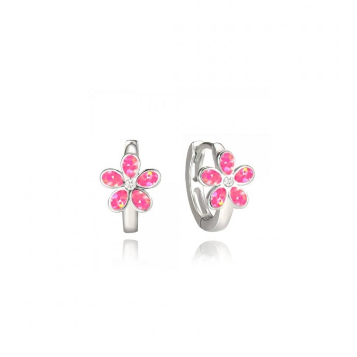 Kolczyki srebrne - kwiaty, różowe opale i cyrkonie