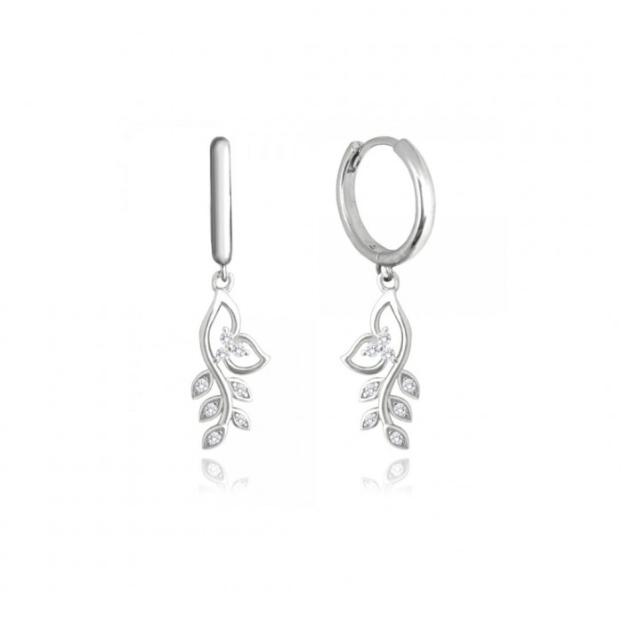 Kolczyki srebrne - łodyga z listkami