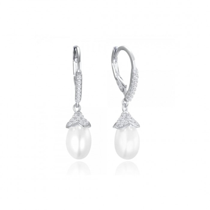 Kolczyki srebrne - naturalne perły z wieloma cyrkoniami
