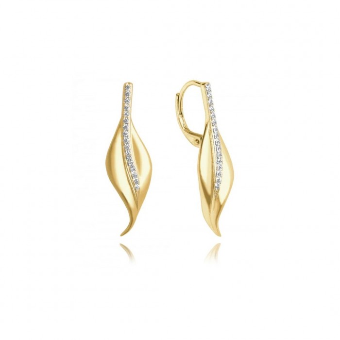Kolczyki srebrne pozłacane - błyszczące listki z cyrkoniami