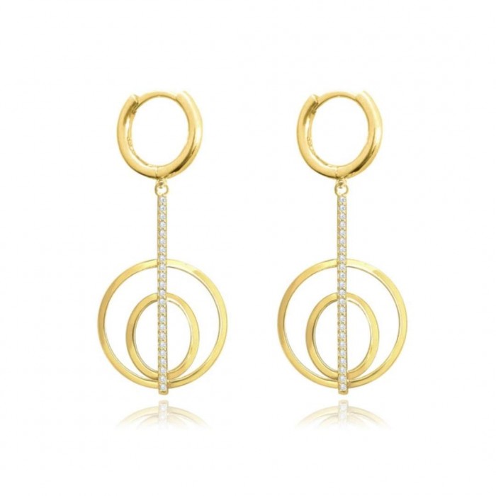 Kolczyki srebrne pozłacane - koła z patyczkiem zdobionym cyrkoniami