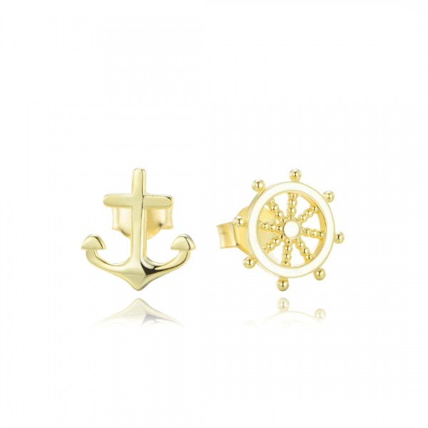 Kolczyki srebrne pozłacane - kotwica i ster