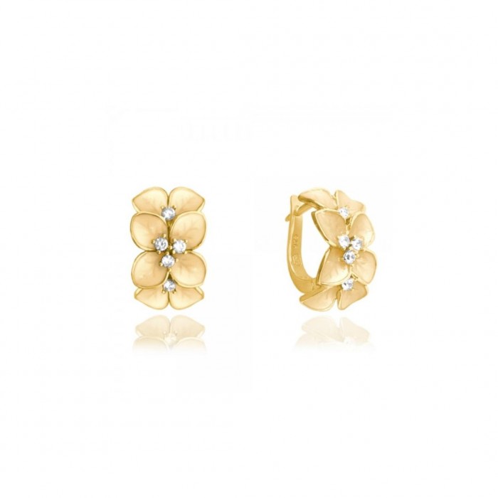 Kolczyki srebrne pozłacane - kwiat z cyrkoniami