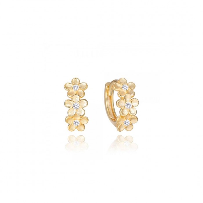 Kolczyki srebrne pozłacane - trzy kwiatki z cyrkoniami