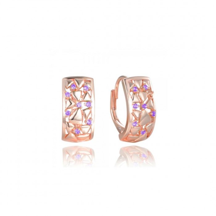 Kolczyki srebrne rose gold ażurowe z cyrkoniami