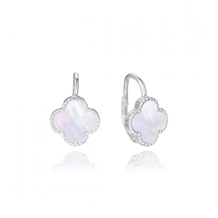 Kolczyki srebrne z masą perłową - koniczyna