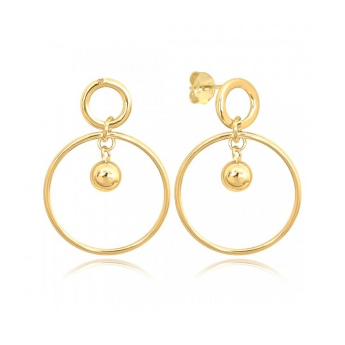 Kolczyki srebrne złocone - koła z wiszącymi kulkami