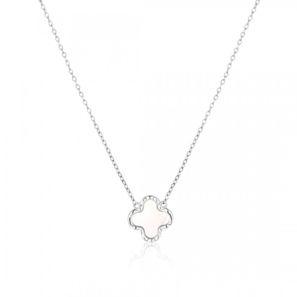 Naszyjnik srebrny - koniczynka z masą perłową