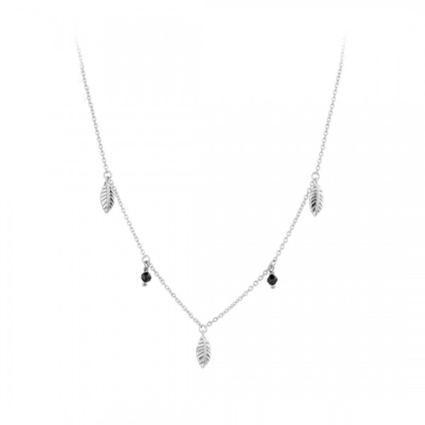 Naszyjnik srebrny pr. 925 listki z czarnymi onyksami