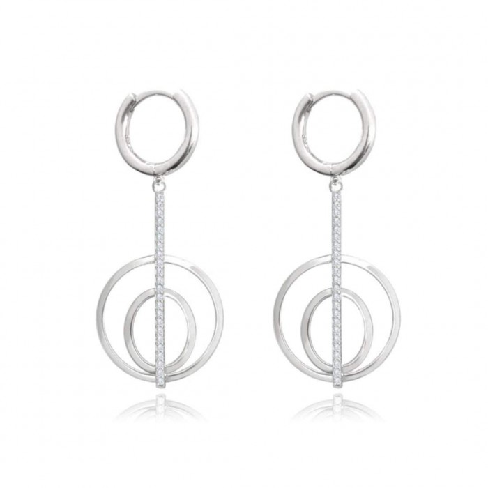 Kolczyki srebrne - koła z patyczkiem zdobionym cyrkoniami