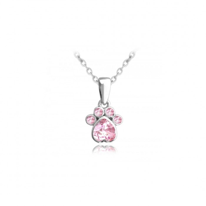 Naszyjnik srebrny - łapa z różowymi cyrkoniami