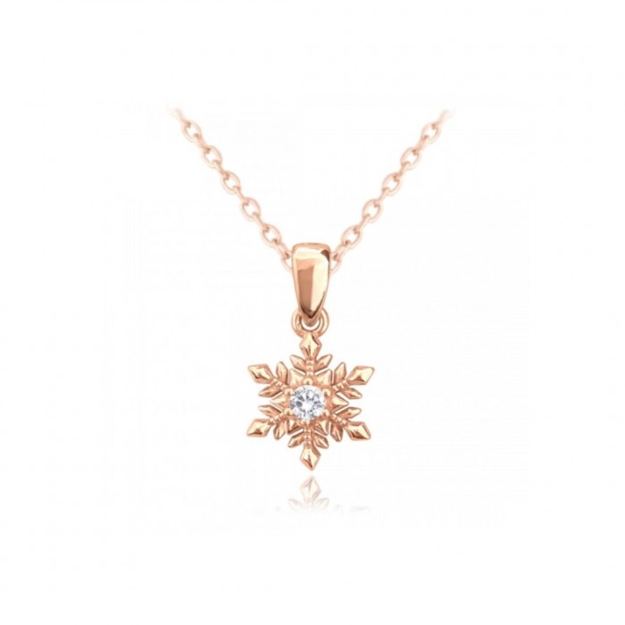 Naszyjnik srebrny pozłacany na różowo - śnieżynka (płatek śniegu)