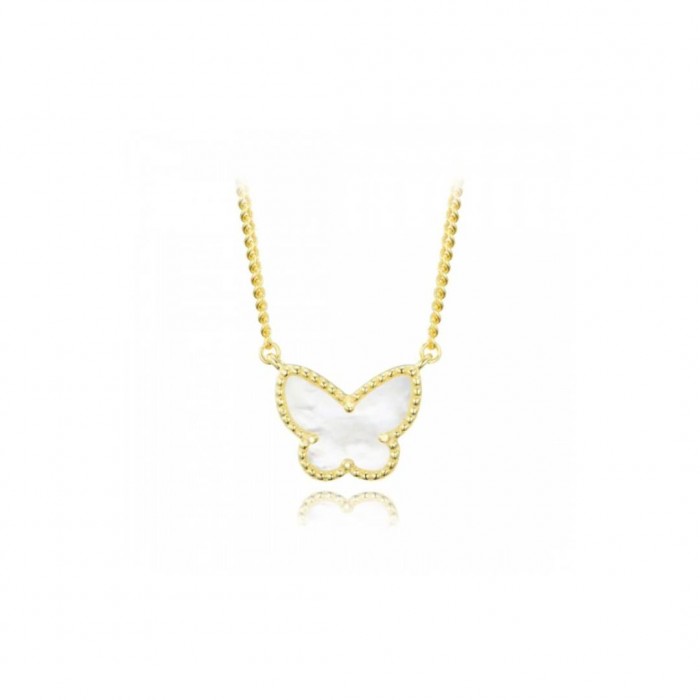 Naszyjnik srebrny pozłacany z masą perłową - motyl