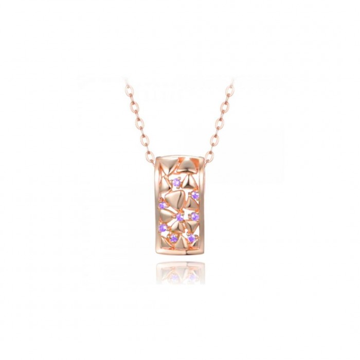 Naszyjnik srebrny rose gold z ażurową zawieszką z cyrkoniami