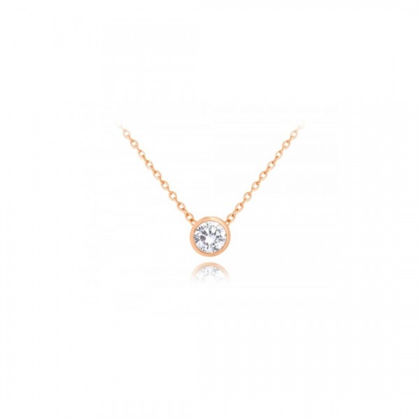 ﻿Naszyjnik srebrny pozłacany w kolorze różowym (rose gold) z centralnie umieszczoną, pięknie połyskującą białą cyrkonią.