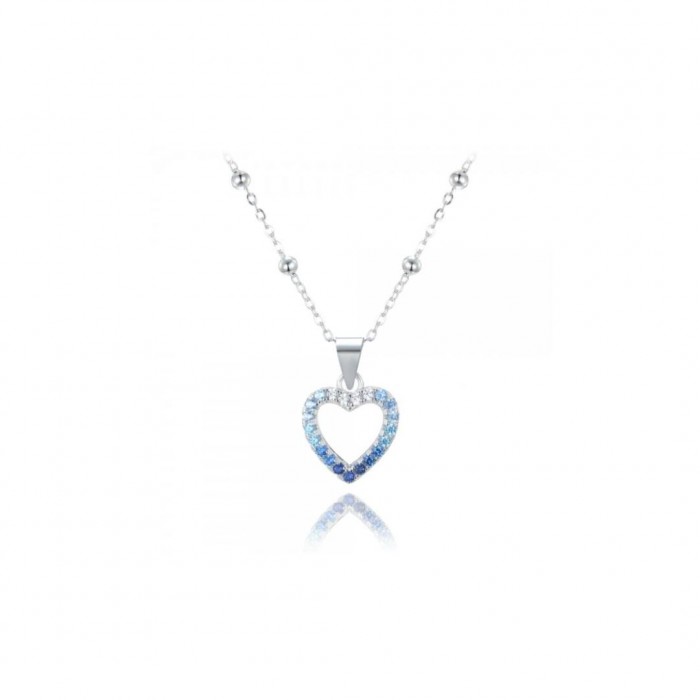Naszyjnik srebrny - serce z cyrkoniami w niebieskich odcieniach