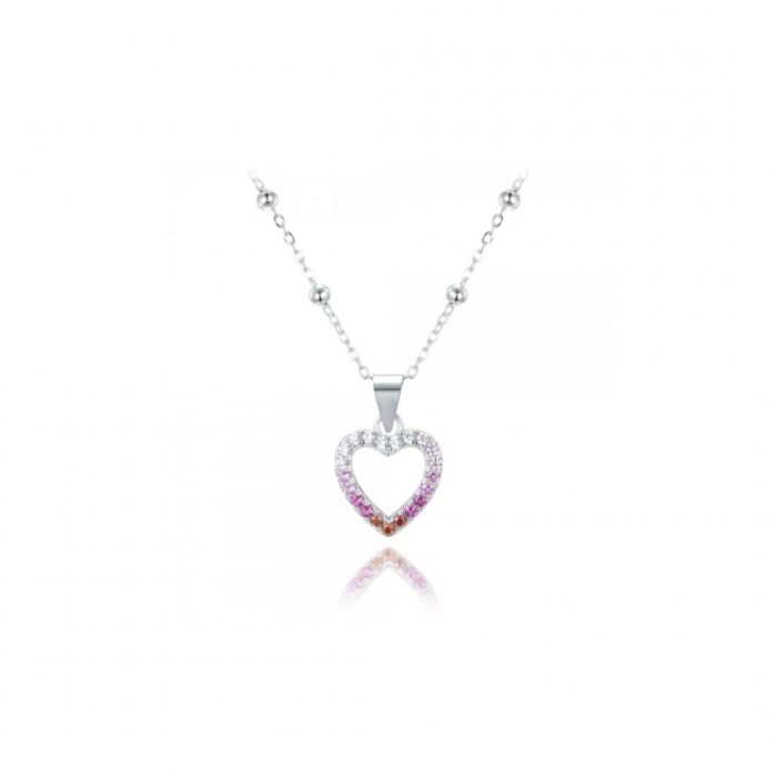 Naszyjnik srebrny - serce z cyrkoniami w różowych odcieniach