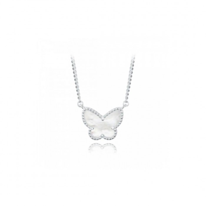 Naszyjnik srebrny z masą perłową - motyl
