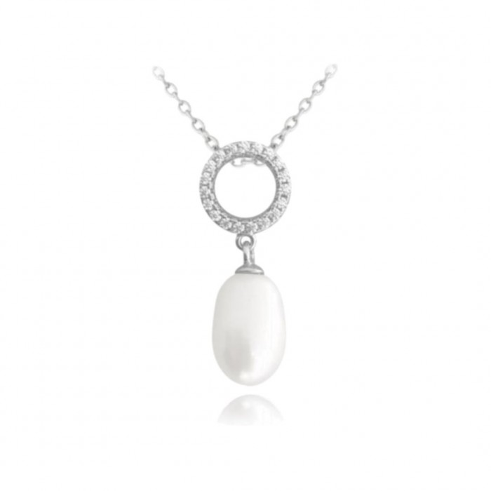 Naszyjnik srebrny z perłą i okręgiem