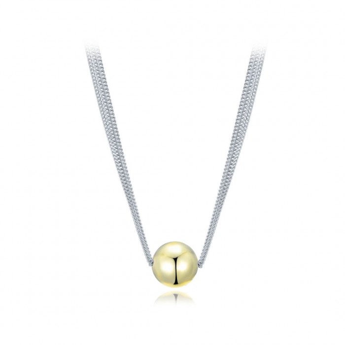 Naszyjnik srebrny z trzema łańcuszkami i pozłacaną kulką
