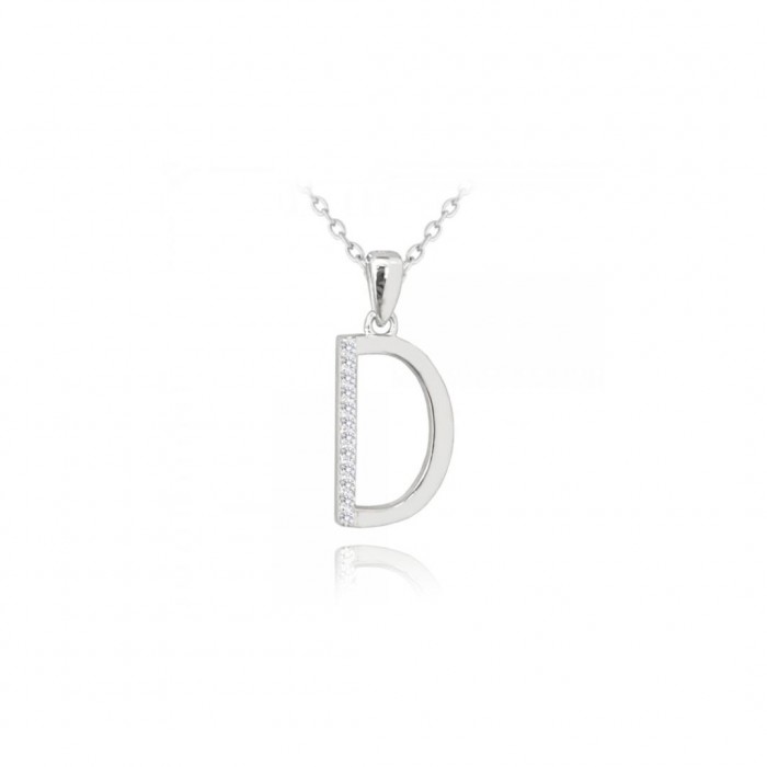 Naszyjnik srebrny z zawieszką - literka "D" z cyrkoniami