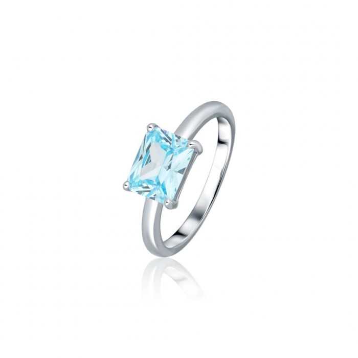 Pierścionek srebrny 925 z prostokątną błękitną cyrkonią