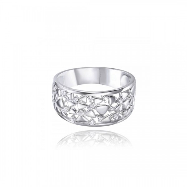 Pierścionek srebrny ażurowy z cyrkoniami