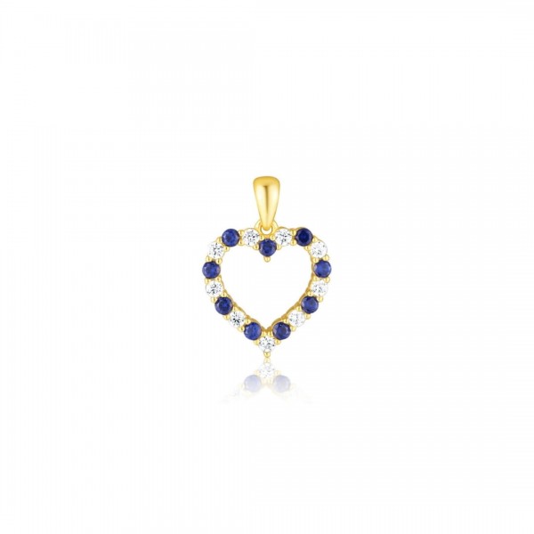 Zawieszka srebrna 925 pozłacana - konturowe serce z granatowymi i transparentnymi cyrkoniami