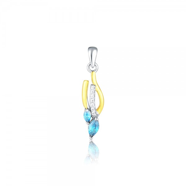 Zawieszka srebrna - dwukolorowa z błękitnymi cyrkoniami