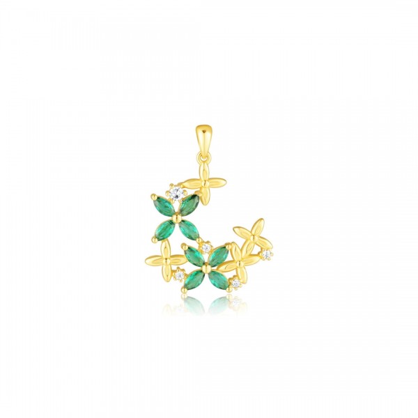 Zawieszka srebrna - kwiat z zielonymi cyrkoniami
