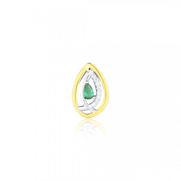 Zawieszka srebrna pozłacana - dwukolorowa łezka z zieloną cyrkonią