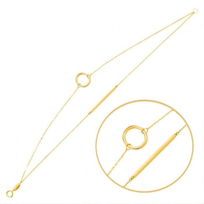 Bransoletka złota pr. 585 podwójna z kółkiem i patyczkiem