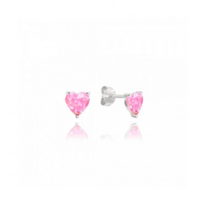 Kolczyki srebrne z różowym opalem w kształcie serca