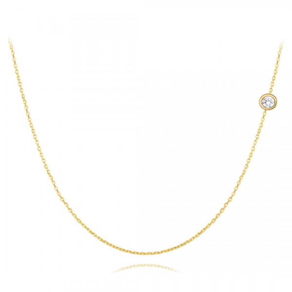 Naszyjnik złoty z asymetrycznie umieszczoną cyrkonią