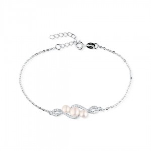Bransoletka srebrna 925 - efektowna kompozycja z trzema perłami