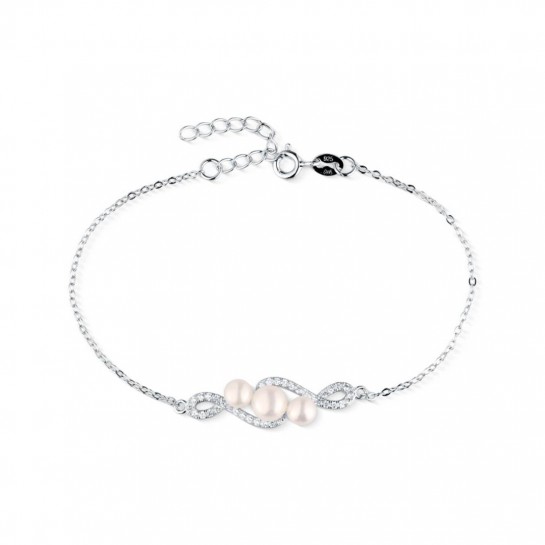 Bransoletka srebrna 925 - efektowna kompozycja z trzema perłami