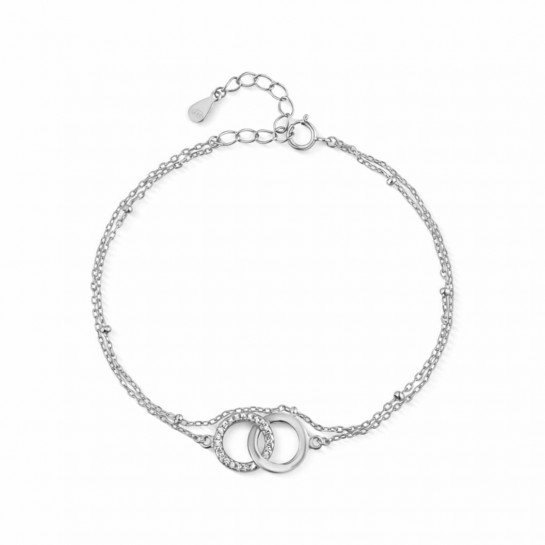 Srebrna bransoletka 925 podwójna koła z cyrkoniami