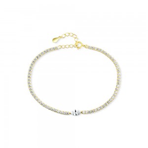 Bransoletka srebrna 925 pozłacana - bogato zdobiona cyrkoniami